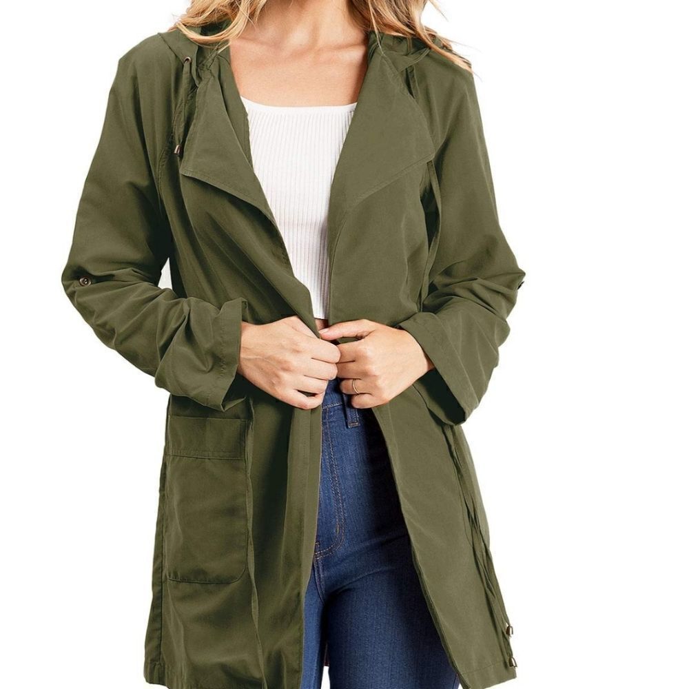 Love Tree Open Front Hooded Drawstring Waist Jacket - Picture 2 of 11